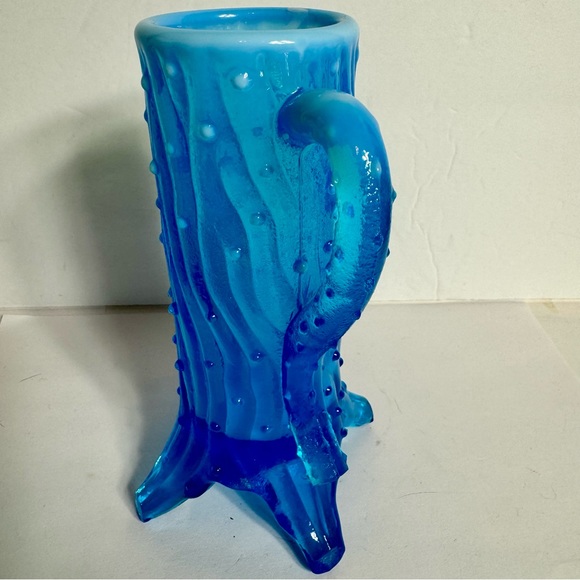 Vintage Northwood Blue Town Pump Tree Trunk Creamer glass with handle. - Picture 2 of 14